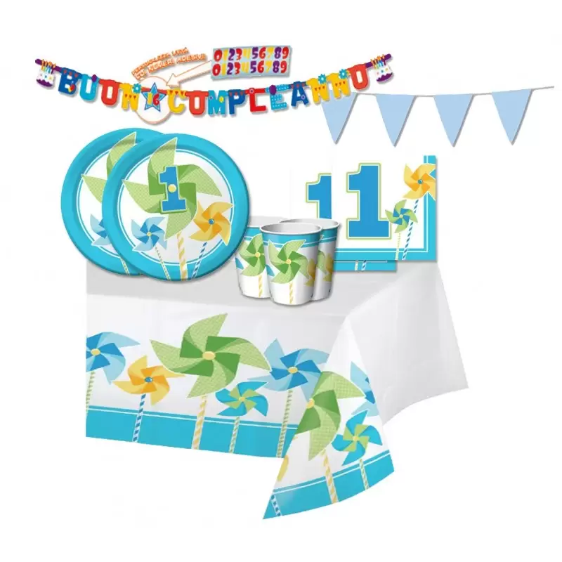 KIT N 17 - ADDOBBI PRIMO COMPLEANNO GIRANDOLA CELESTE