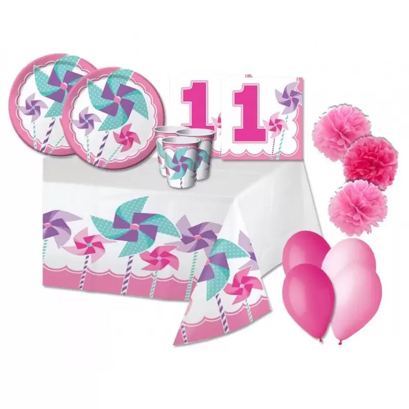 KIT N.49 COORDINATO ADDOBBI COMPLEANNO GIRANDOLA ROSA 1 ANNO