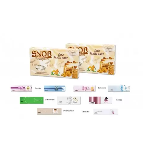 CONFETTI CRISPO SNOB RICOTTA E NOCI 1 KG + 100 BIGLIETTINI BOMBONIERE