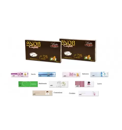 CONFETTI SNOB GUSTO CACAO 72 % 1KG CRISPO + 100 BIGLIETTINI BOMBONIERE A SCELTA