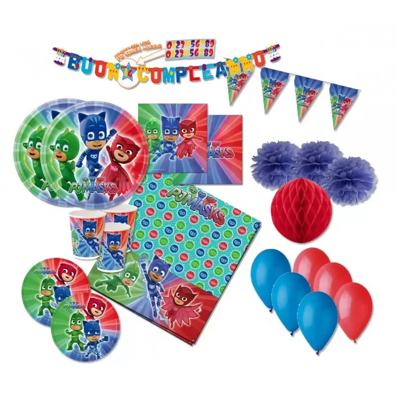 KIT N 52 -  COORDINATO COMPLEANNO PJ MASKS - SUPER PIGIAMINI