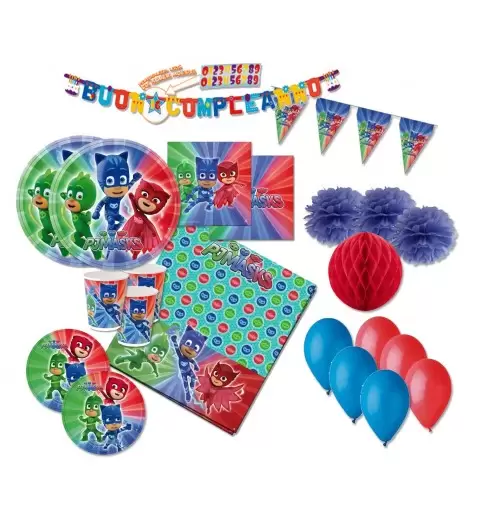 KIT N 52 -  COORDINATO COMPLEANNO PJ MASKS - SUPER PIGIAMINI