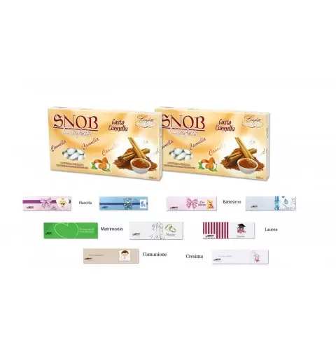 CONFETTI SNOB GUSTO CANNELLA 1KG CRISPO + 100 BIGLIETTINI BOMBONIERE A SCELTA