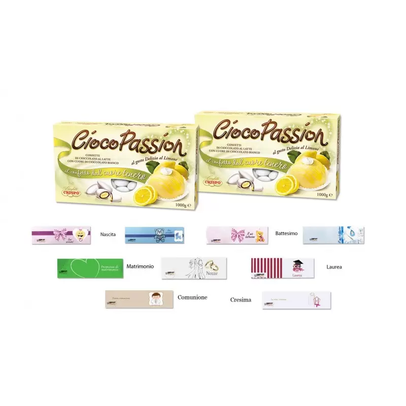 CIOCOPASSION CONFETTI CRISPO DELIZIA AL LIMONE 2 KG + 100 BIGLIETTINI BOMBONIERA