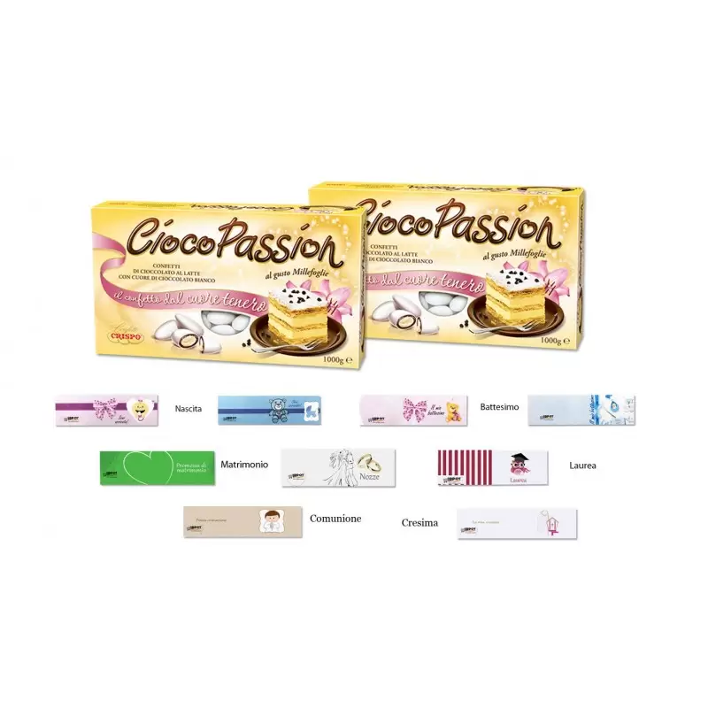 CRISPO CIOCOPASSION CONFETTI MILLEFOGLIE 2 KG + 100 BIGLIETTINI BOMBONIERA