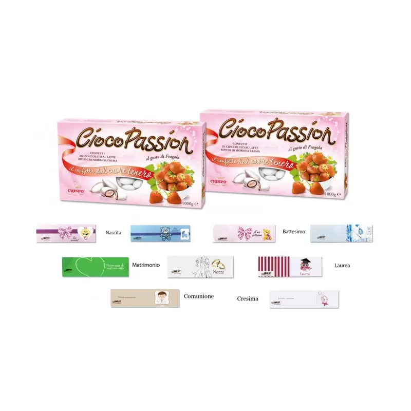 CIOCOPASSION CRISPO CONFETTI FRAGOLA 2 KG + 100 BIGLIETTINI BOMBONIERA