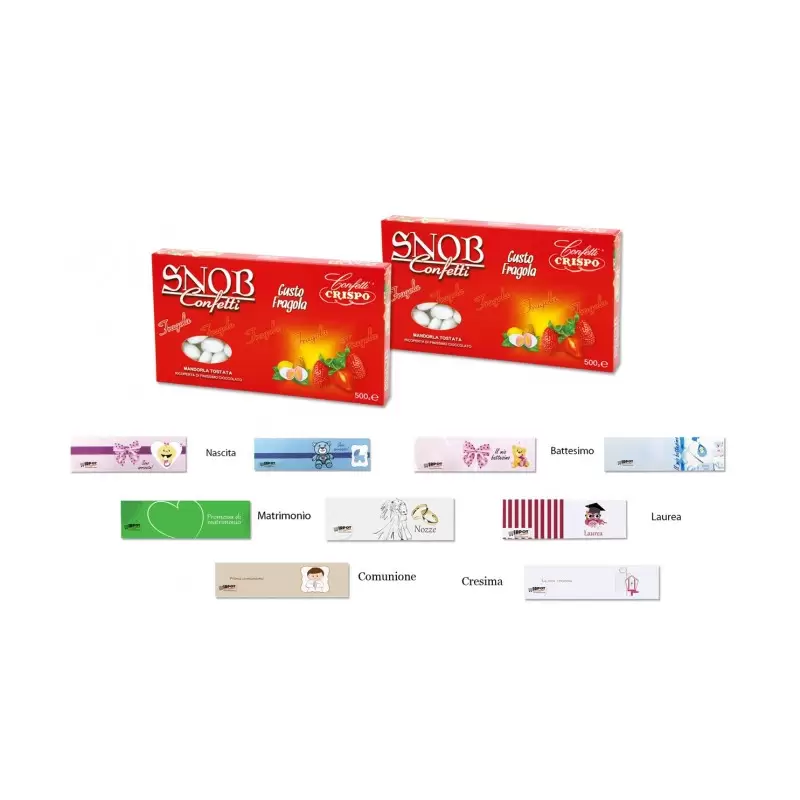 CRISPO CONFETTI SNOB FRAGOLA 1 KG + 100 BIGLIETTINI BOMBONIERE A SCELTA
