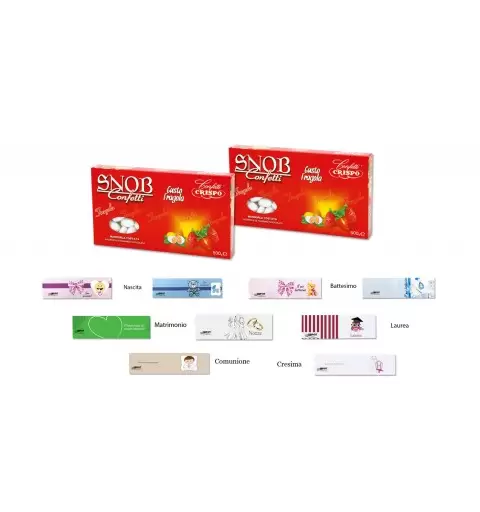 CRISPO CONFETTI SNOB FRAGOLA 1 KG + 100 BIGLIETTINI BOMBONIERE A SCELTA