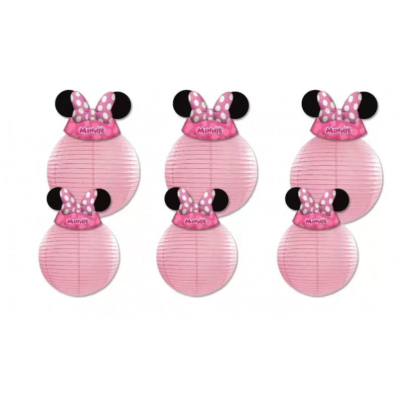 ADDOBBI MINNIE 6 LANTERNE DECORATIVE IN CARTA ROSA LAP20/25 + 6 CAPPELLINI 87872