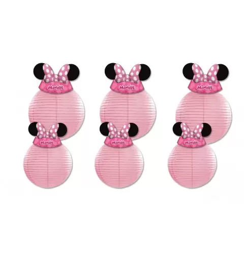 ADDOBBI MINNIE 6 LANTERNE DECORATIVE IN CARTA ROSA LAP20/25 + 6 CAPPELLINI 87872