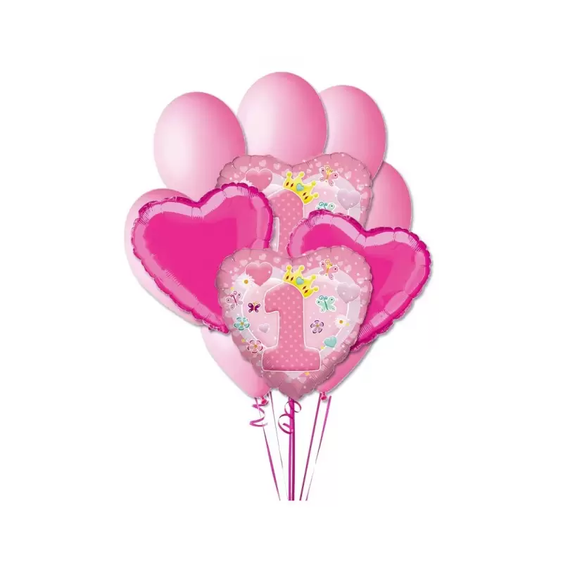 BOUQUET PALLONCINI N 9 UN ANNO CUORE ROSA