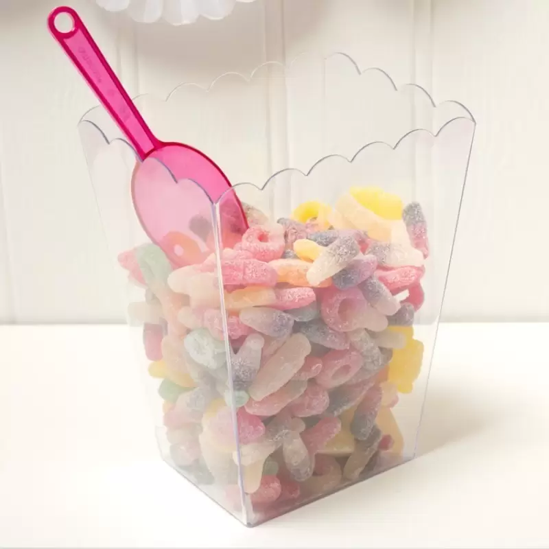 CONTENITORE PLASTICA CARAMELLE + 1 KG CIUCCI ZUCCHERATI + PALETTA ROSA INTENSO