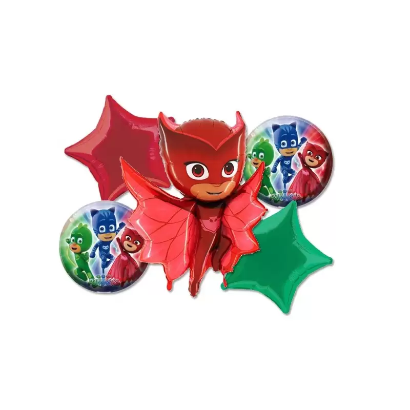 BOUQUET PALLONCINI FOIL N 2 GUFETTA - SUPER PIGIAMINI PJ MASKS ROSSO