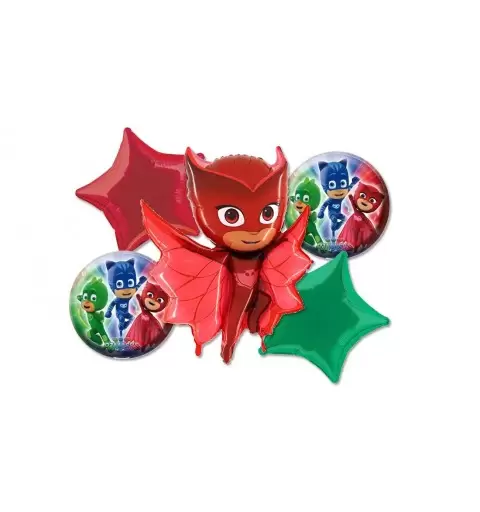 BOUQUET PALLONCINI FOIL N 2 GUFETTA - SUPER PIGIAMINI PJ MASKS ROSSO