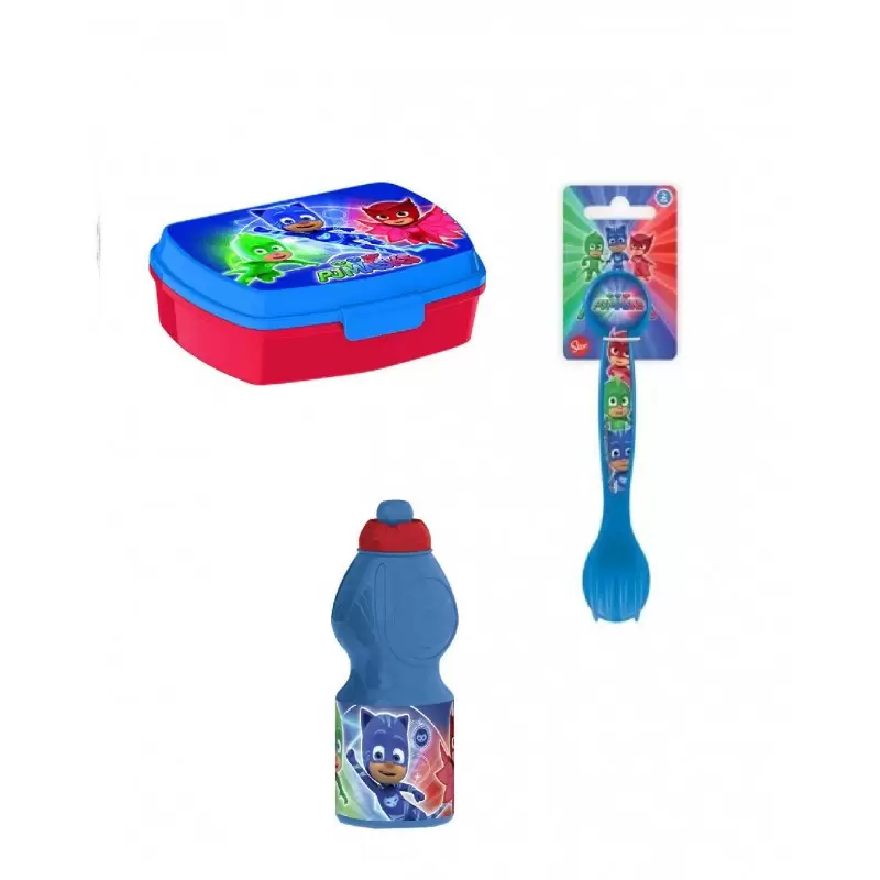 PORTA MERENDA + BORRACCIA 350 ML + POSATE SUPER PIGIAMINI PJ MASKS