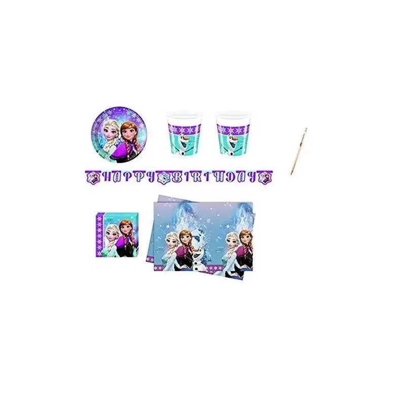 KIT N5 107 PZ COMPLEANNO BAMBINA PRINCIPESSA FROZEN + 18 BOLLE DI SAPONE