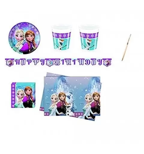 KIT N5 107 PZ COMPLEANNO BAMBINA PRINCIPESSA FROZEN + 18 BOLLE DI SAPONE