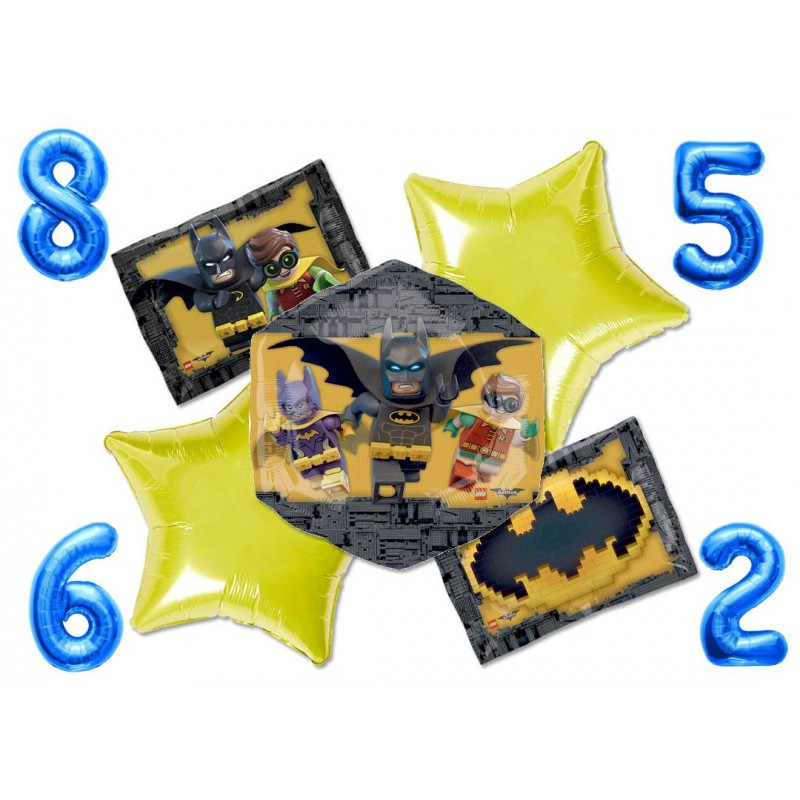 BOUQUET PALLONCINI KIT N 3 LEGO BATMAN + NUMERO FOIL A SCELTA BLU