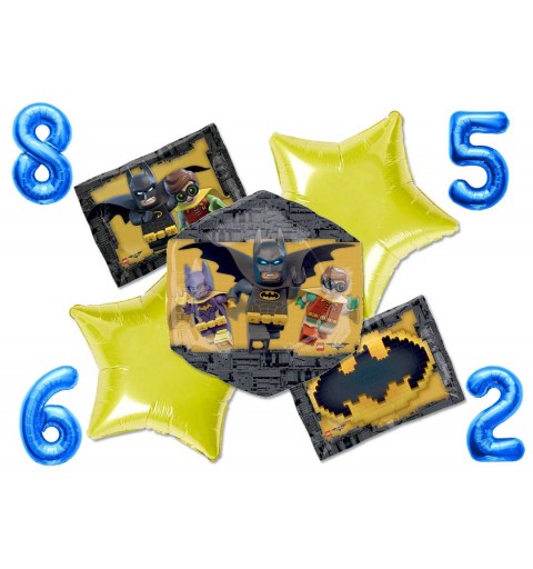 BOUQUET PALLONCINI KIT N 3 LEGO BATMAN + NUMERO FOIL A SCELTA BLU