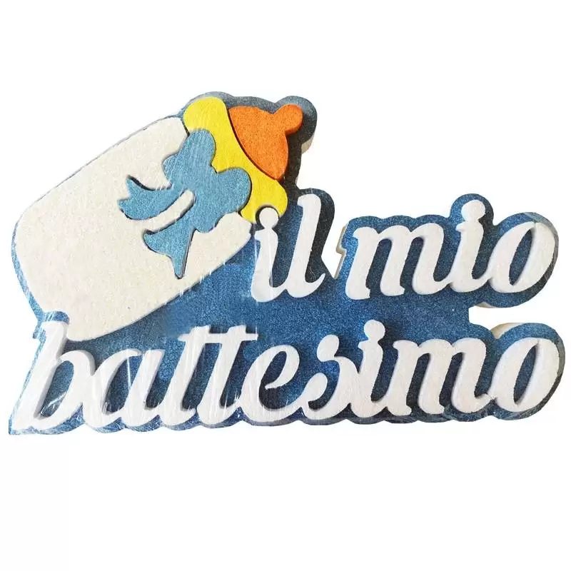 DECORAZIONE IL MIO BATTESIMO GLITTERATA CELESTE POLISTIROLO BIBERON