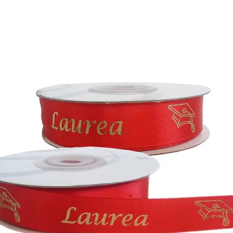 ROTOLO NASTRO ROSSO SCRITTA LAUREA ORO NI19 MM15x25MT-2PZ