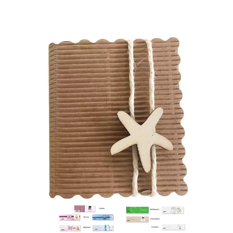 SEGNAPOSTO PORTACONFETTI LIBRO CON STELLA IN LEGNO KIT 20 PZ