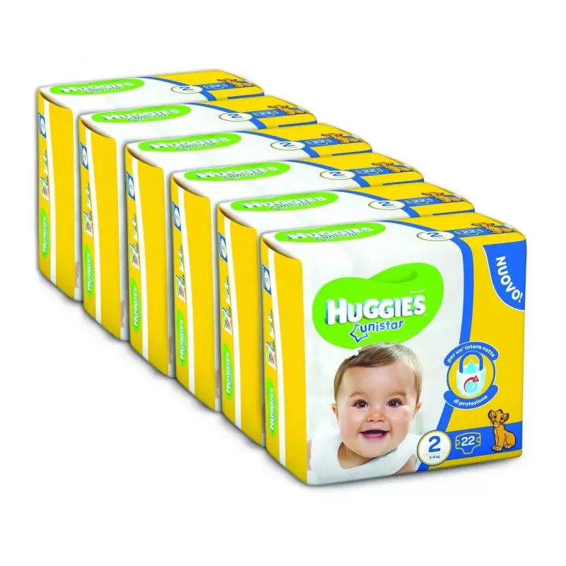 8 PACCHI PANNOLINI HUGGIES UNISTAR 176 PEZZI TAGLIA 2