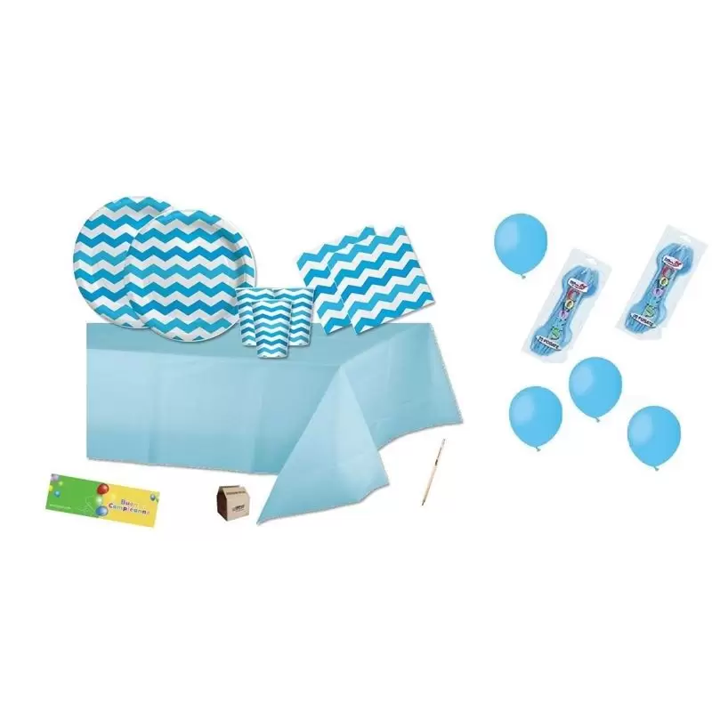 KIT N.6 ADDOBBI COMPLEANNO ZIG ZAG TURCHESE