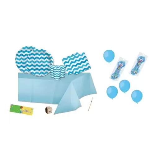 KIT N.6 ADDOBBI COMPLEANNO ZIG ZAG TURCHESE