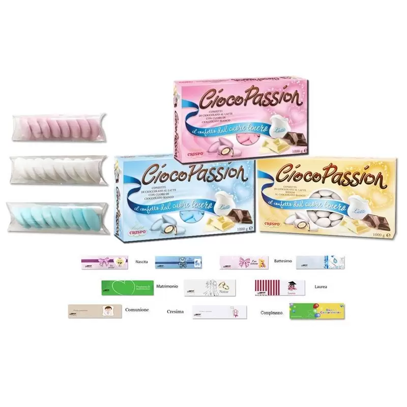 CRISPO CIOCOPASSION 1KG + 100 PORTACONFETTI + 100 BIGLIETTINI
