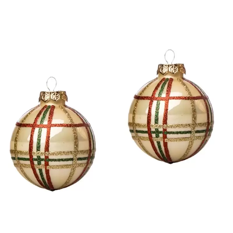 PALLINE DI NATALE CHAMPAGNE MOTIVO SCOZZESE 75MM 181002 - 6 PZ