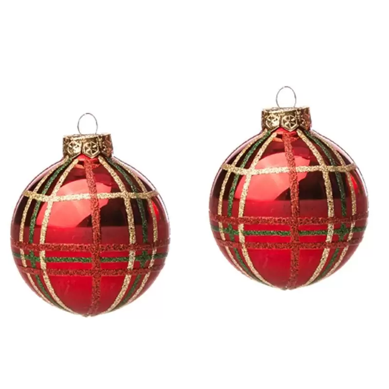 PALLINE DI NATALE ROSSE MOTIVO SCOZZESE 75MM 181002 - 6 PZ