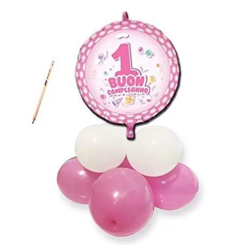 KIT PRIMO COMPLEANNO POIS  ROSA CON CENTROTAVOLA