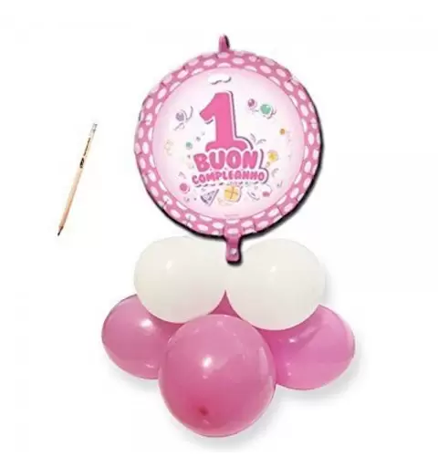 KIT PRIMO COMPLEANNO POIS  ROSA CON CENTROTAVOLA