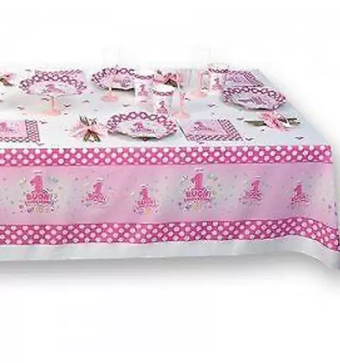 KIT PRIMO COMPLEANNO POIS  ROSA CON CENTROTAVOLA