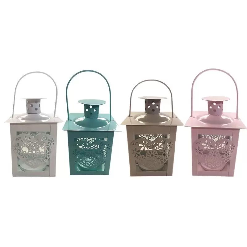 LANTERNA PORTA CANDELA IN FERRO CON CUORE (4 COLORI) 46393 - 6 PZ