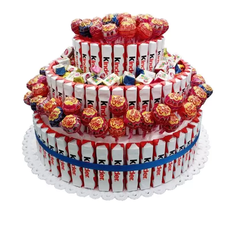 TORTA BARRETTE KINDER E CHUPA CHUPS 3 PIANI - KIT FAI DA TE