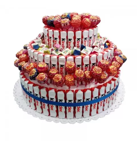 TORTA BARRETTE KINDER E CHUPA CHUPS 3 PIANI - KIT FAI DA TE