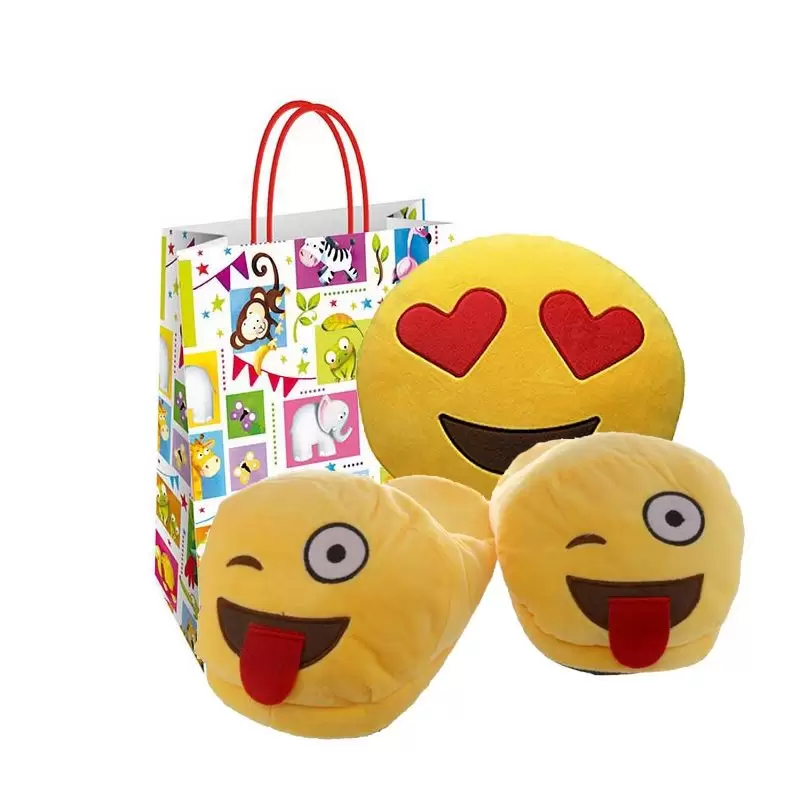 SET REGALO PANTOFOLE E CUSCINO EMOTICON