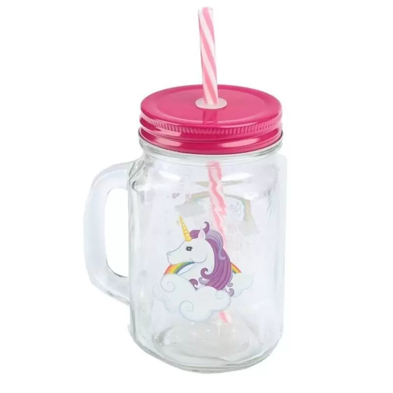 BARATTOLO UNICORNO - BICCHIERE IN VETRO CON CANNUCCIA