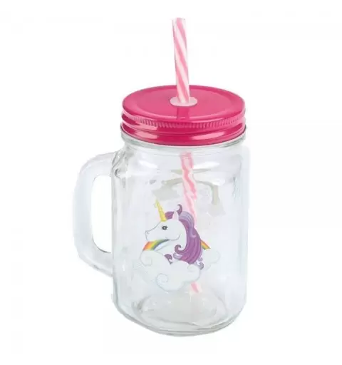 BARATTOLO UNICORNO - BICCHIERE IN VETRO CON CANNUCCIA