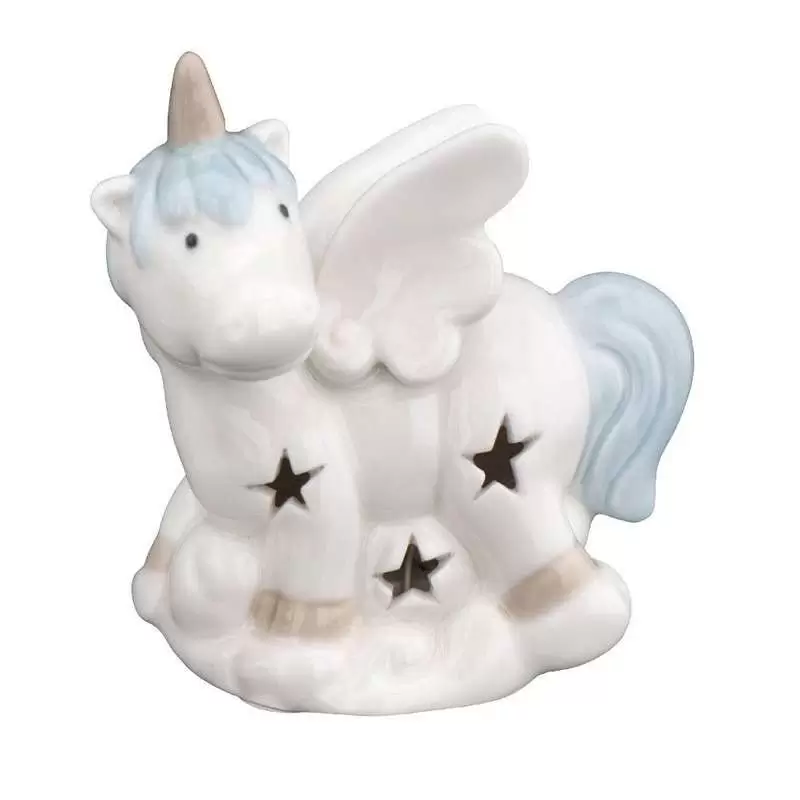 UNICORNO LUMINOSO IN CERAMICA - CELESTE O ROSA