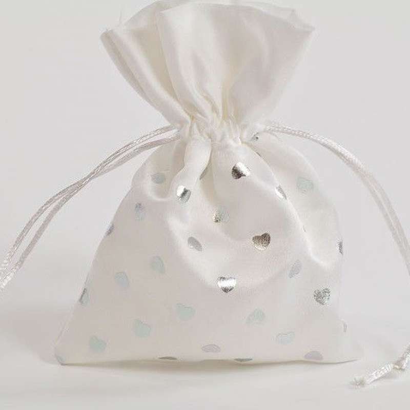 SACCHETTI BIANCHI PORTA CONFETTI - CON CUORICINI ARGENTO O ORO