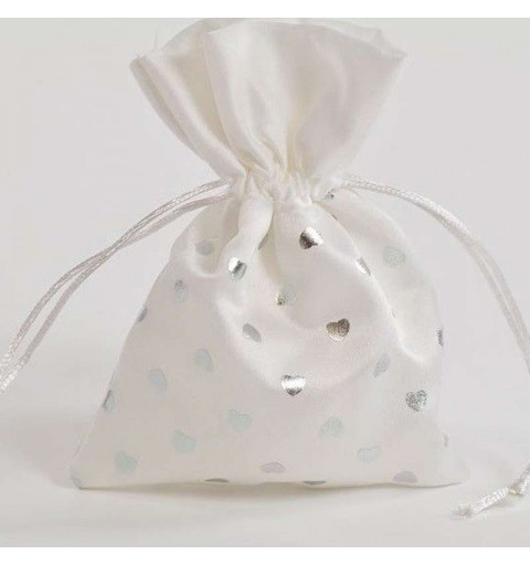 SACCHETTI BIANCHI PORTA CONFETTI - CON CUORICINI ARGENTO O ORO