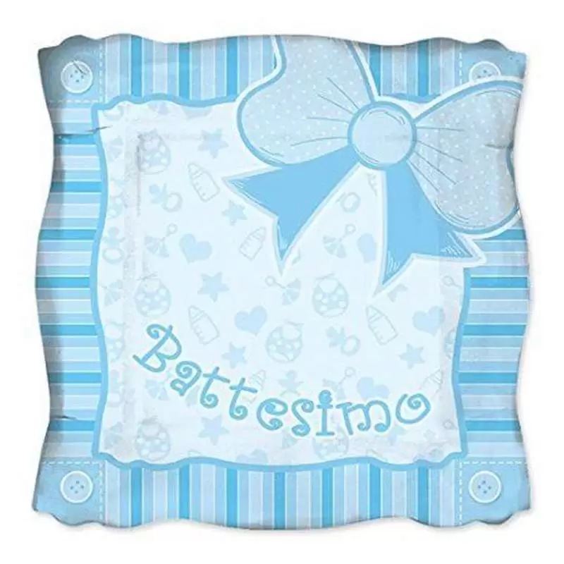 KIT N.17 BATTESIMO FIOCCO QUADRATO - COORDINATO TAVOLA CELESTE