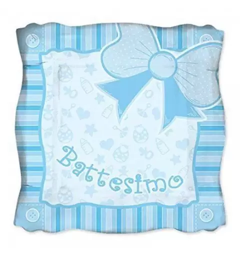 KIT N.17 BATTESIMO FIOCCO QUADRATO - COORDINATO TAVOLA CELESTE