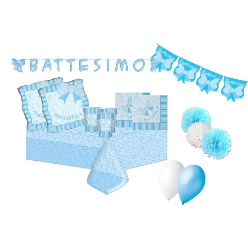 KIT N.54 BATTESIMO CELESTE - FIOCCO QUADRATO ACCESSORI TAVOLA