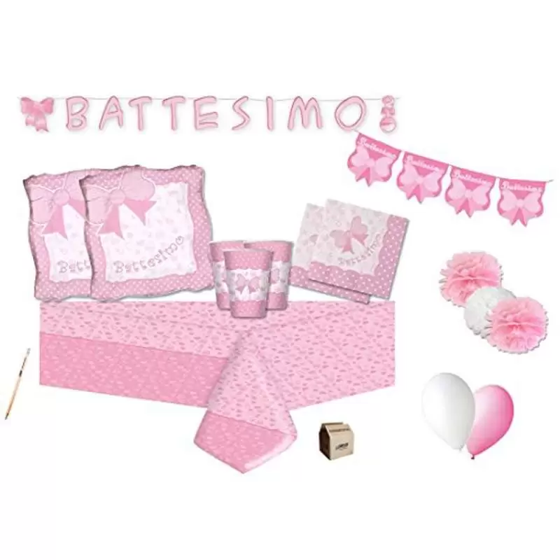 KIT N.46 FIOCCO QUADRATO ROSA - ARTICOLI PER LA TAVOLA BATTESIMO
