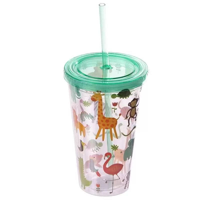 BICCHIERE IN PLASTICA CON CANNUCCIA - STAMPA DI ANIMALI