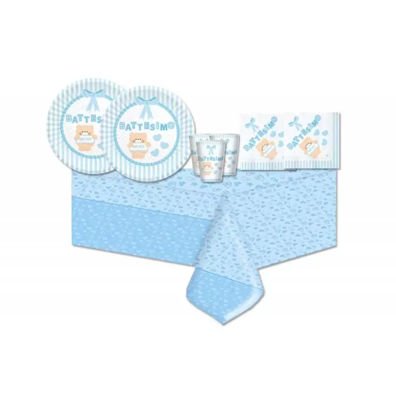 KIT N3 141 PZ COORDINATO TAVOLA PER FESTA BATTESIMO BAMBINO 
